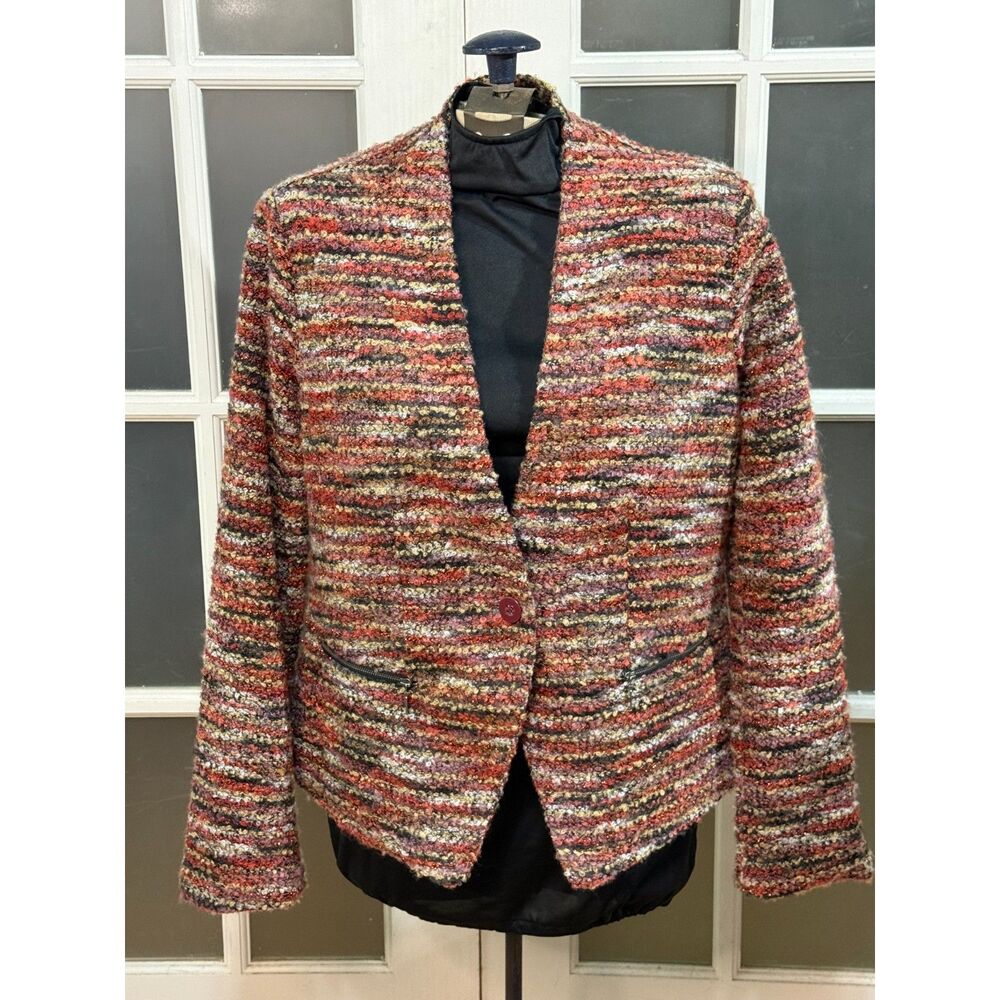 Roz & Ali Multi-Colored Tweed Blazer Jacket W/ Faux Zipper Pockets - Size L